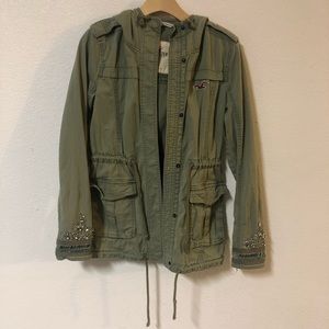 HOLLISTER BEDAZZLED OLIVE GREEN UTILITY JACKET
